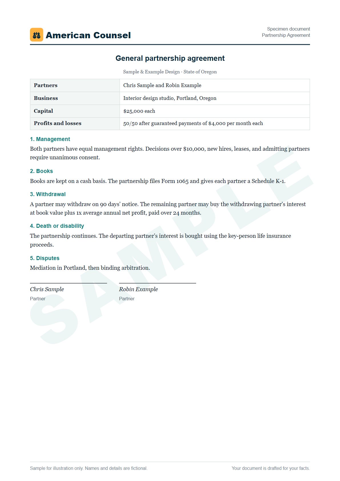 Sample Partnership Agreement prepared by our lawyers, with fictional names